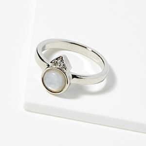 Simons silver opal like stone and rhinestones dainty ring EUC